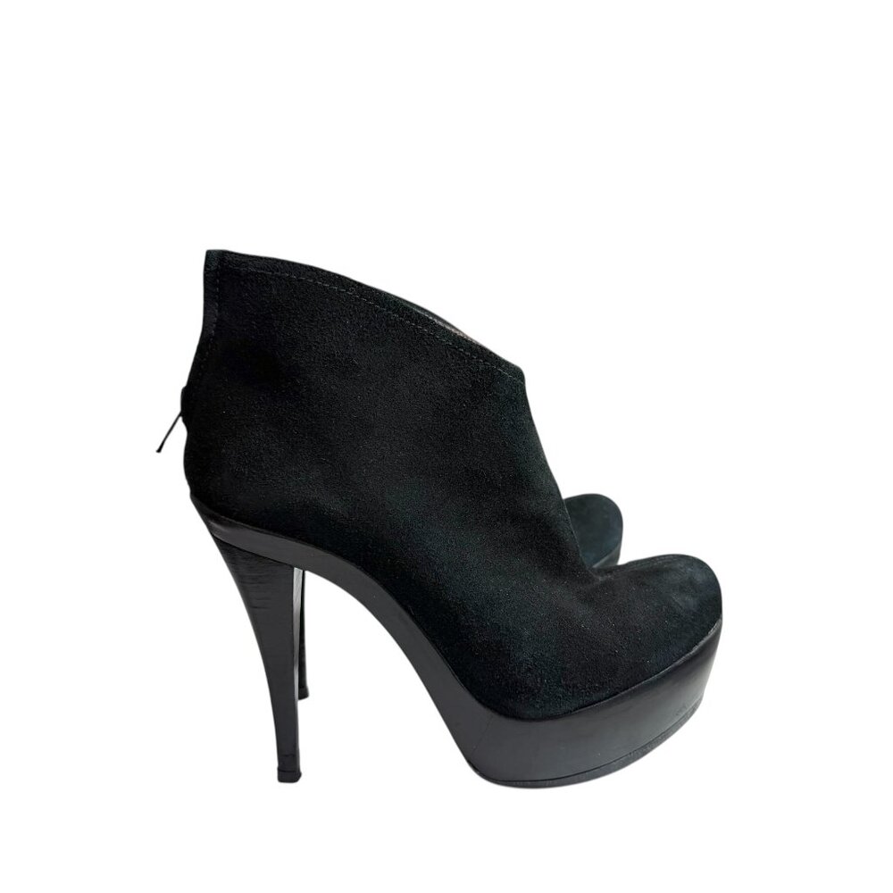 Pura Lopez Black Suede High Heel Platform Booties Boots $395 Size EU 36.5, US 6M